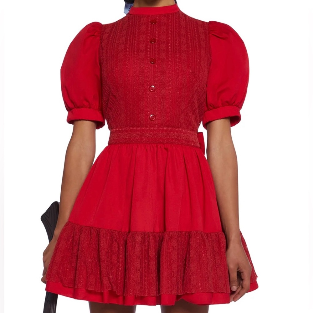 Elegant Red Puff Sleeve Dress